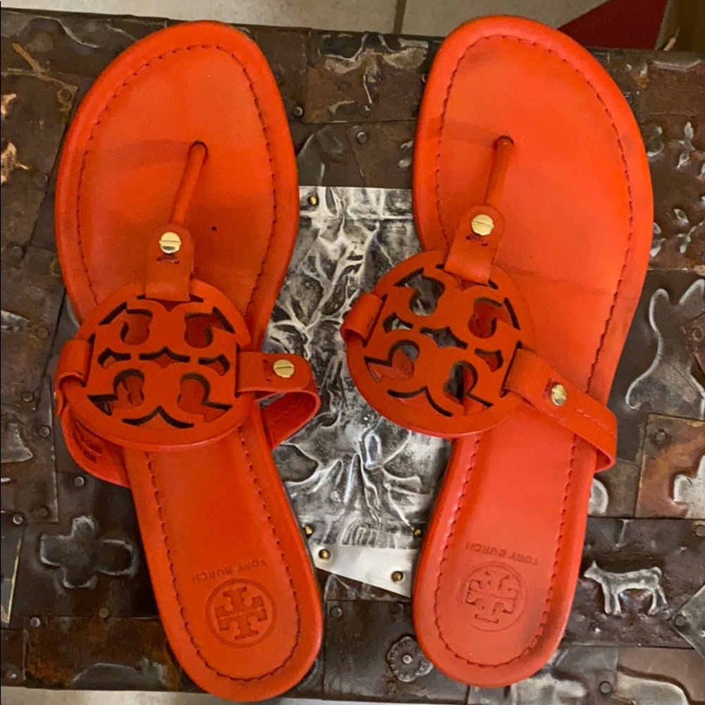 Tory Burch orange leather sandals